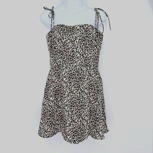 Leopard Cheetah Tie Top Babydoll Skater Chic Girly Classy Trendy‎ Hip Mini Dress